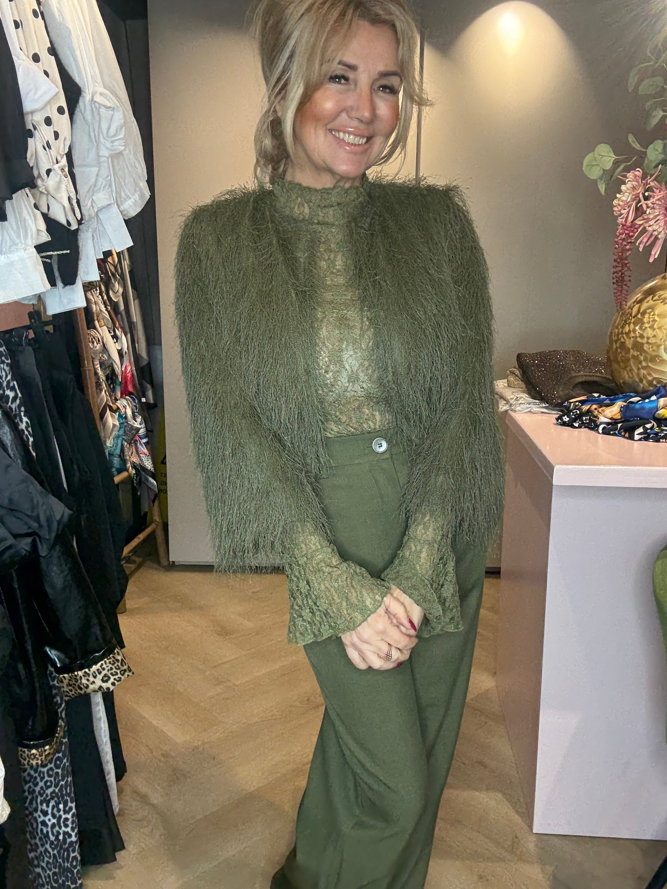 Vestje groen fringle Amber